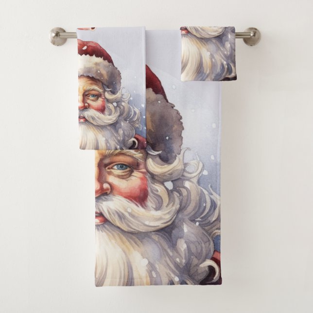 Retro Santa Claus in a Red Hat Christmas Bath Towel Set (Insitu)