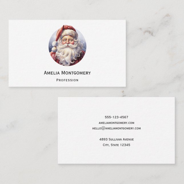 Retro Santa Claus in a Red Hat Christmas Business Card (Front/Back)