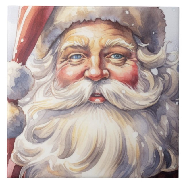 Retro Santa Claus in a Red Hat Christmas Ceramic Tile (Front)