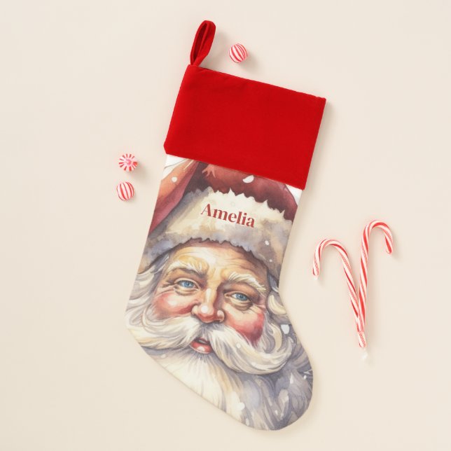 Retro Santa Claus in a Red Hat Christmas Christmas Stocking (Front)