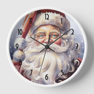 Retro Santa Claus in a Red Hat Christmas Clock