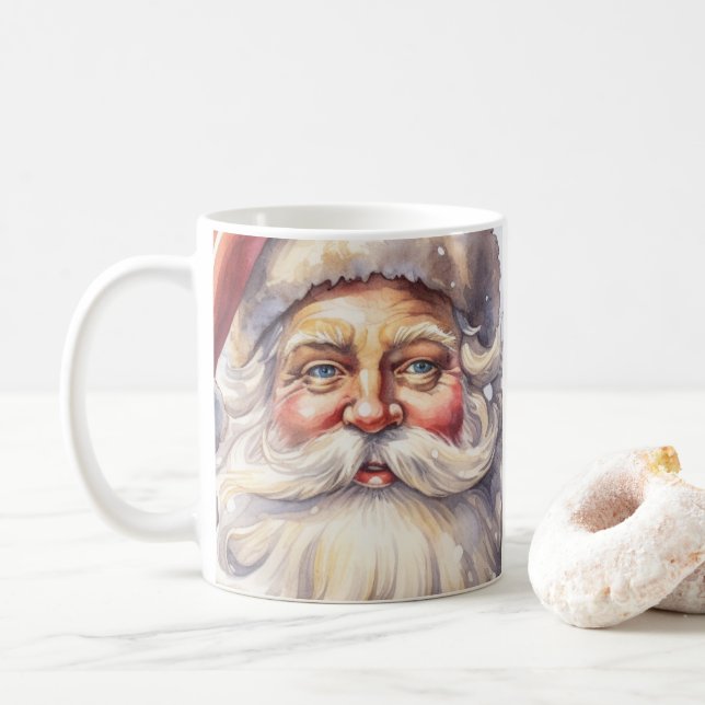 Retro Santa Claus in a Red Hat Christmas Coffee Mug (With Donut)