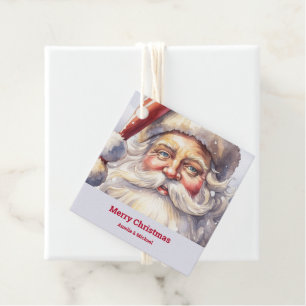 Retro Santa Claus in a Red Hat Christmas Favor Tags