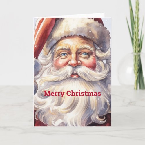 Retro Santa Claus in a Red Hat Christmas Holiday Card