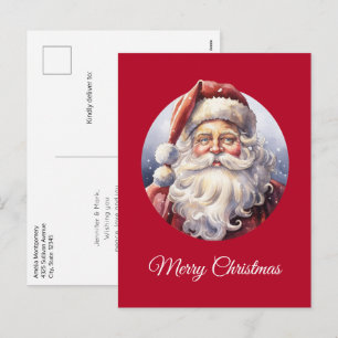 Retro Santa Claus in a Red Hat Christmas Holiday Postcard