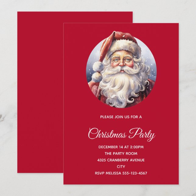 Retro Santa Claus in a Red Hat Christmas Invitation (Front/Back)