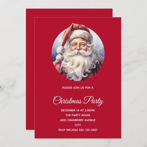 Retro Santa Claus in a Red Hat Christmas Invitation