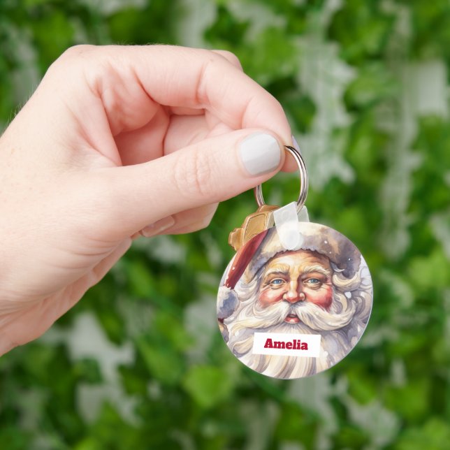 Retro Santa Claus in a Red Hat Christmas Keychain (Hand)