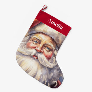 Retro Santa Claus in a Red Hat Christmas Large Christmas Stocking