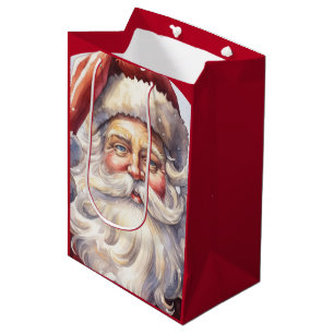 Retro Santa Claus in a Red Hat Christmas Medium Gift Bag