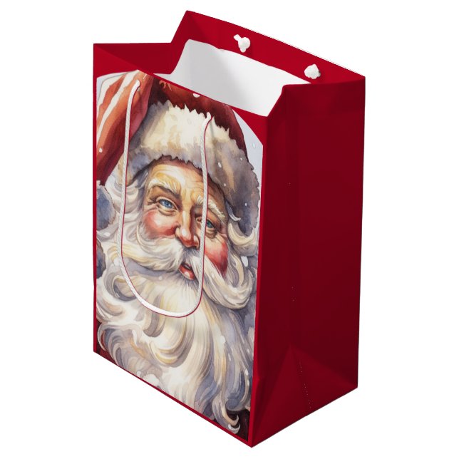 Retro Santa Claus in a Red Hat Christmas Medium Gift Bag (Front Angled)