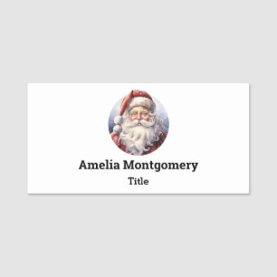 Retro Santa Claus in a Red Hat Christmas Name Tag