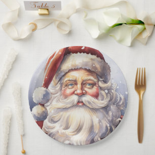 Retro Santa Claus in a Red Hat Christmas Paper Plates