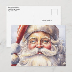 Retro Santa Claus in a Red Hat Christmas Postcard