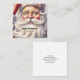 Retro Santa Claus in a Red Hat Christmas Square Business Card