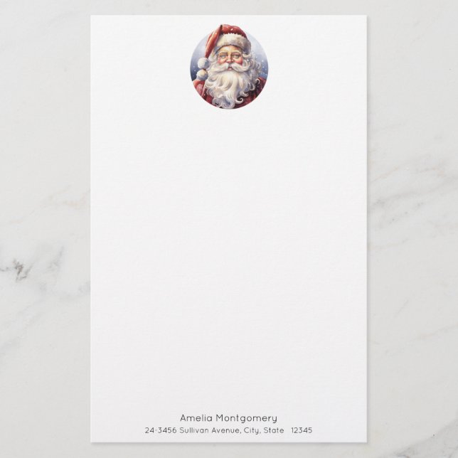 Retro Santa Claus in a Red Hat Christmas Stationery (Front)