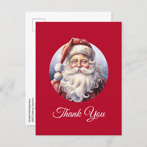 Retro Santa Claus in a Red Hat Christmas Thank You Postcard