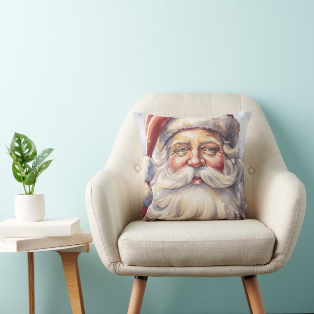 Retro Santa Claus in a Red Hat Christmas Throw Pillow (Chair)