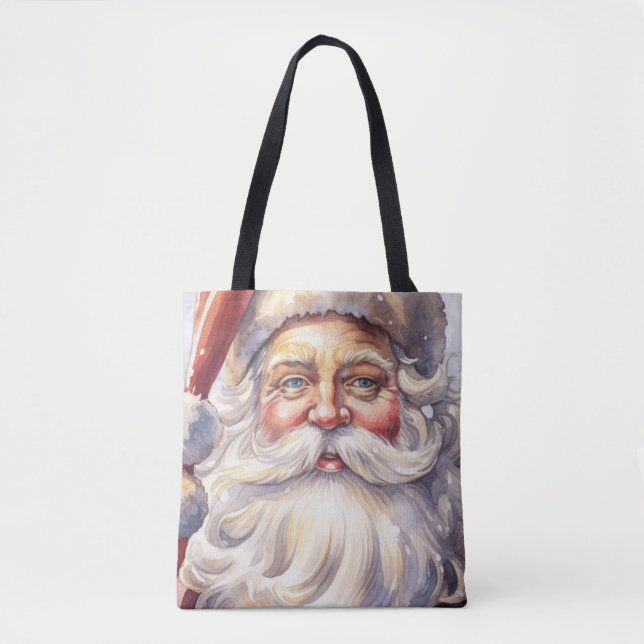 Retro Santa Claus in a Red Hat Christmas Tote Bag (Front)