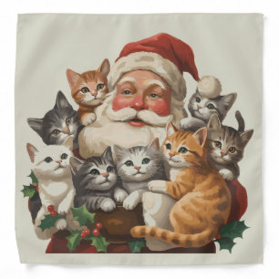 Retro Santa Claus & Kittens Christmas Winter 90s  Bandana