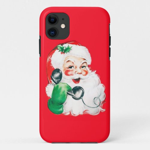 Retro Santa Claus on the Phone Vintage iPhone 11 Case