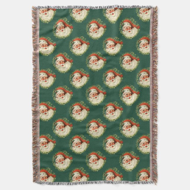 Retro Santa Claus Pattern Throw Blanket (Front Vertical)