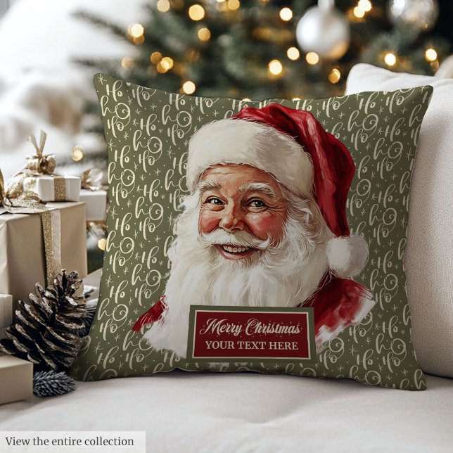 Retro Santa Claus Personalized Holiday Your Name Throw Pillow (Retro Santa Claus Personalized Holiday Your Name Throw Pillow)