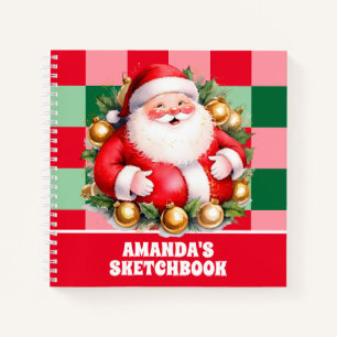 Retro Santa Claus Personalized Kids Sketchbook Notebook