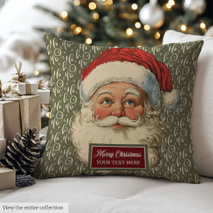 Retro Santa Claus Personalized Red Green Pillow