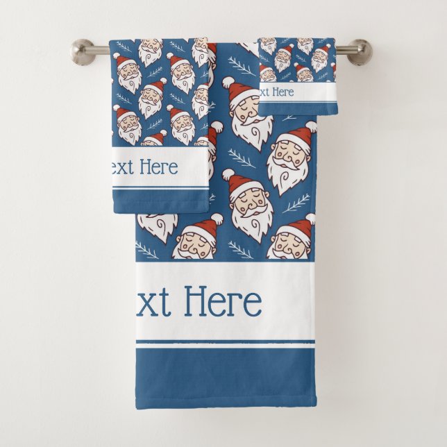 Retro Santa Claus Red White and Blue Christmas Bath Towel Set (Insitu)