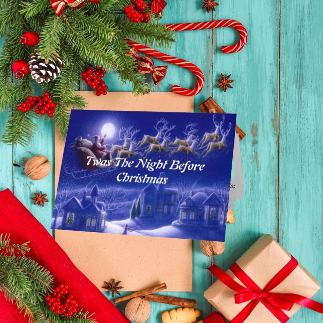 Retro Santa Claus Reindeer Blue Moon  Card (Creator Uploaded)