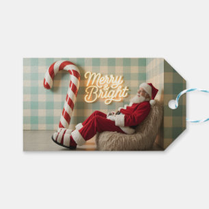 Retro Santa Claus Relaxing in a Fuzzy Chair Gift Tags