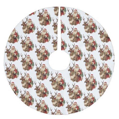 Retro Santa Claus Riding a Reindeer Pattern Brushed Polyester Tree Skirt
