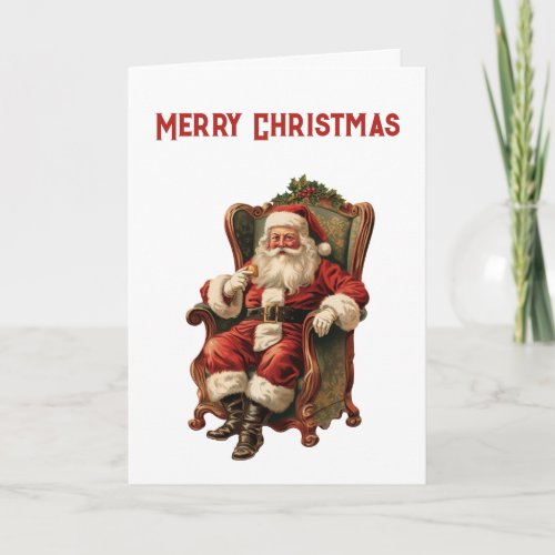 Retro Santa Claus Sitting in a Chair Christmas Card