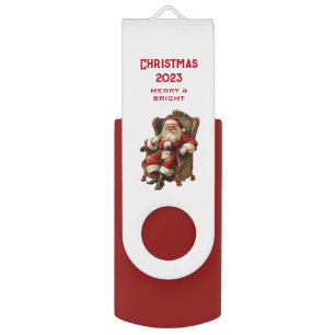 Retro Santa Claus Sitting in a Chair Christmas Flash Drive
