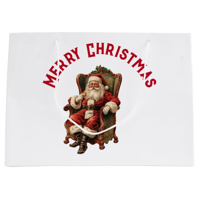Retro Santa Claus Sitting in a Chair Christmas Large Gift Bag (Front)