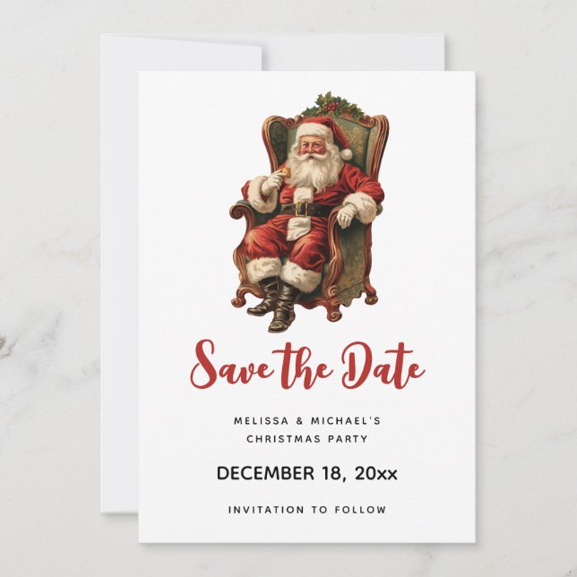 Retro Santa Claus Sitting in a Chair Christmas Save The Date (Front)