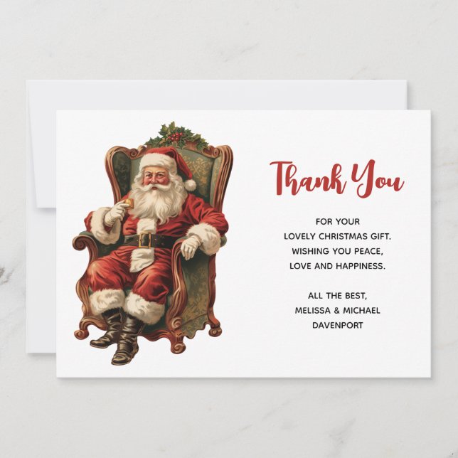 Retro Santa Claus Sitting in a Chair Christmas Thank You Card (Front)
