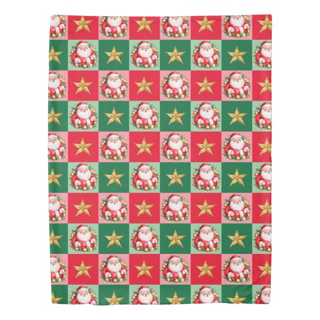Retro Santa Claus Tartan Plaid Christmas Duvet Cover (Front)