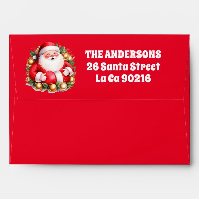 Retro Santa Claus Tartan Plaid Christmas Envelope (Back (Top Flap))