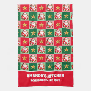 Retro Santa Claus Tartan Plaid Christmas Kitchen Towel