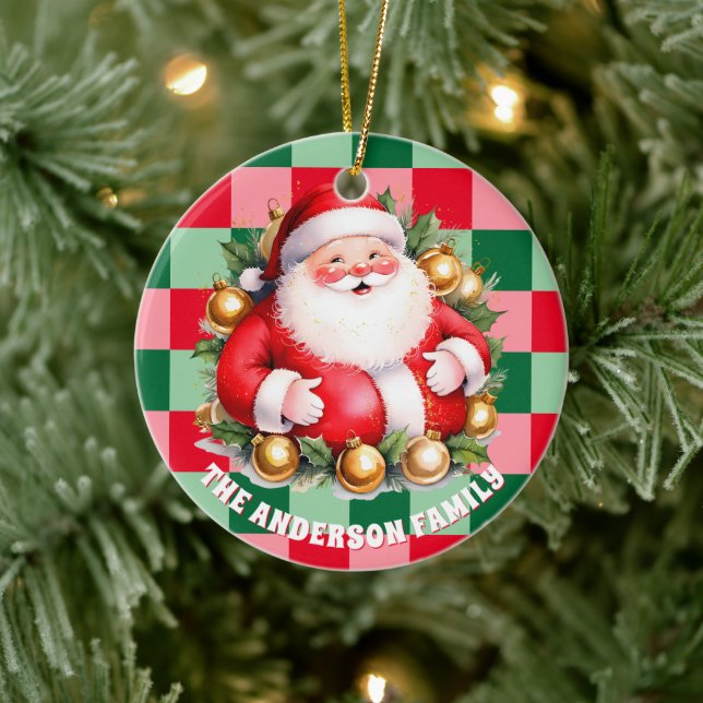 Retro Santa Claus Tartan Plaid Christmas Ornament (Tree)