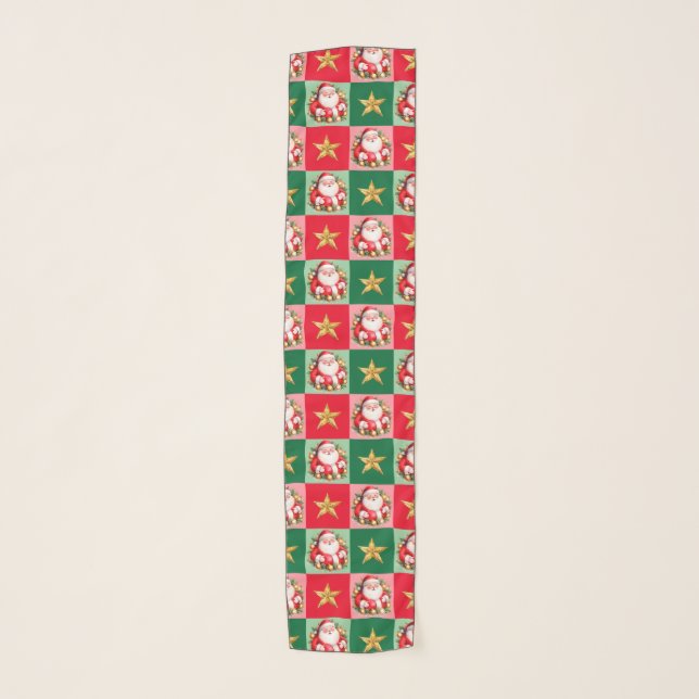 Retro Santa Claus Tartan Plaid Christmas Scarf (Front)