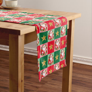 Retro Santa Claus Tartan Plaid Christmas  Short Table Runner