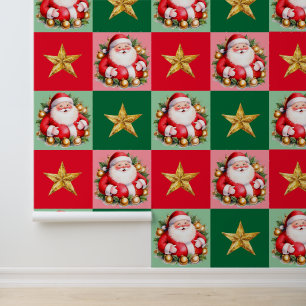 Retro Santa Claus Tartan Plaid Christmas Wallpaper