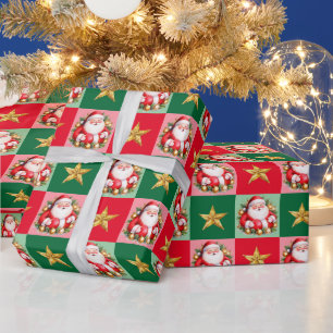 Retro Santa Claus Tartan Plaid Christmas Wrapping Paper