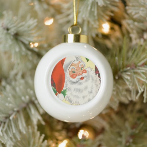 Retro Santa Claus Vintage Ceramic Ball Christmas Ornament