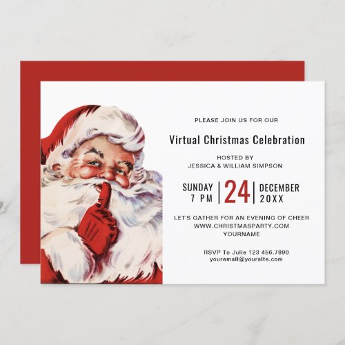 Retro Santa Claus VIRTUAL Christmas Party Invitation