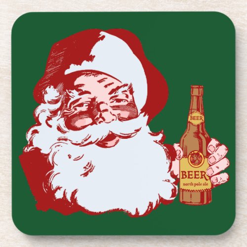 Retro Santa Claus with a Beer Christmas Beverage Coaster