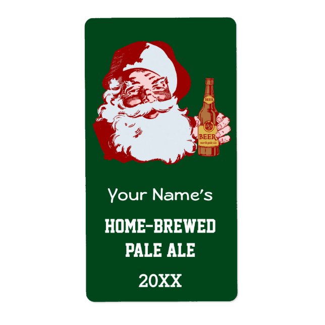 Retro Santa Claus with a Beer Christmas Bottle Label (Front)
